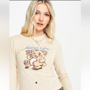 Topshop kindness bear long-sleeved t-shirt in stone